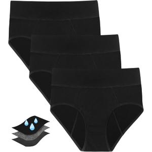 Period Underwear For Women, Leak-Proof 2.0, Heavy Flow, High Waisted, Postpartum, Menstrual Briefs, 3 Pack (Large, Black)