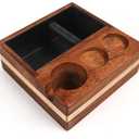 Kmise Natural Walnut Espresso Accessories Organizer Box Fits Espresso Distributor,Tamping Station Base,Tamper Holder-1.5L Coffee Grounds Box (51/54MM)