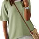Dokotoo Womens Tops 2026 Casual Summer Crewneck Short Sleeve Striped Color Block Knit High Low Trendy Pullover Sweaters (Medium, C Green 1)