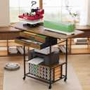 VENNQD Foldable Heat Press Table Stand, Movable Rolling Heat Transfer Machine Cart with 2 Storage Drawers Compatible with Cricut Vinyl Roll Holder DIY Crafting Table Workbench (Rustic Brown), 46.46 x 19.7 x 35.43 inches