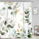 Spring Sage Green Shower Curtain Set Botanical Eucalyptus Bathroom Decor, 72"W x 72"L