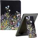 KEROM Universal 6 inch eReader Case, Universal eReader Case 6 inch, PU Leather Stand Cover with Hand Strap for All 6'' Kindle/Kindle Paperwhite/Kobo/Tolino/Nook/Sony/InkBook E-Book Reader, Flowers (Floral)