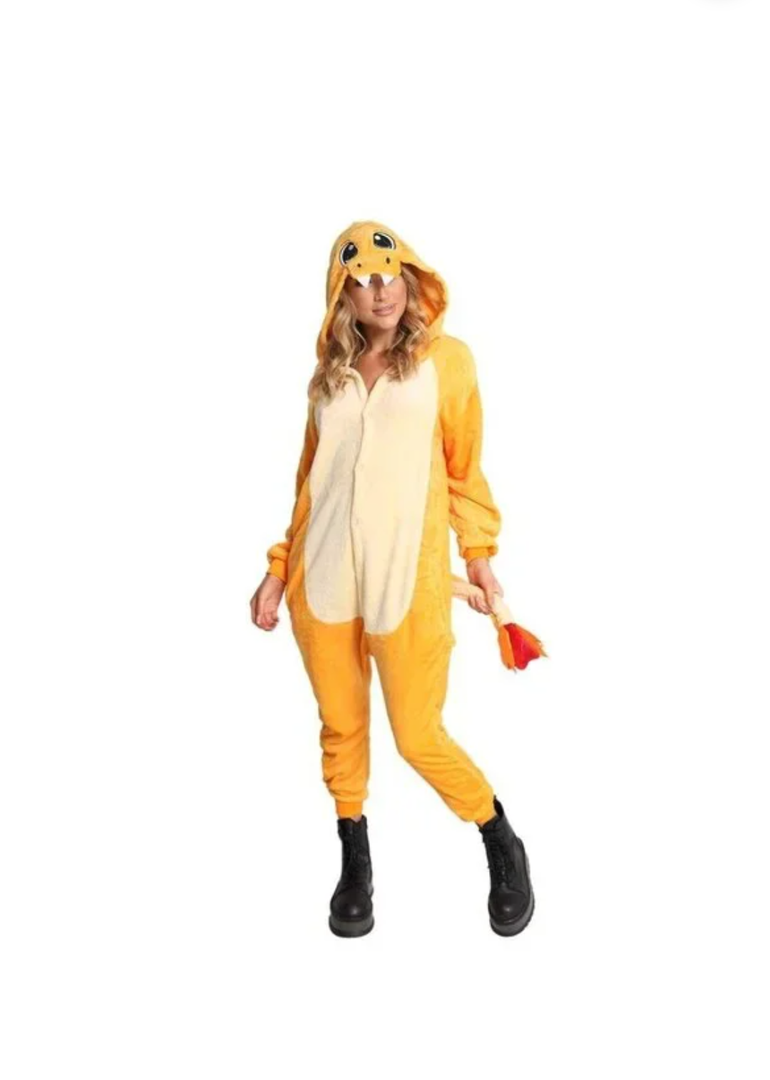 iHeartRaves Orange Ranger Dragon Hooded Jumpsuit, Size M Pajamas Costume Rave