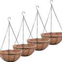 EIMQUVW Metal Hanging Planters Basket Set of 4 Hanging Flower Pots 10 Inch Chain Round Wire Plant Holder with Coco Coir Liner Garden Watering Hanging Baskets for Patio Garden Outdoor1