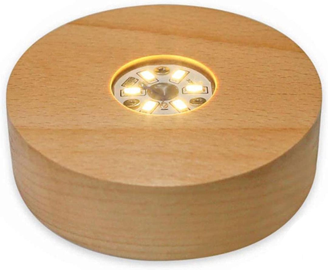 4" LED Wood Display Base for Crystals Glass Art, Warm Light Crystal Display Base Stand with 6 LEDs