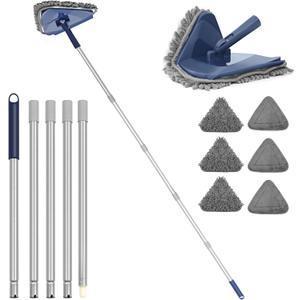 Wall Cleaner Mop with 82" Extendable Handle, 360 Rotating Head & 90 Flip, Microfiber/Chenille Pads, Built-in Squeegee for Ceiling, Wall, Baseboard and Window Cleaning