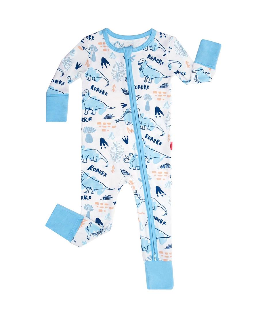 EASWEET Bamboo Viscose Baby Footless Zipper Pajamas Sleepers,Dino,0-3M (White)