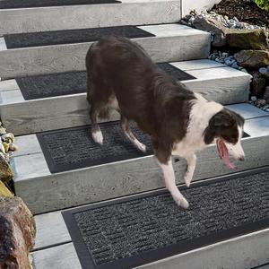 Aucuda 6pcs 8.5" x 30" Stair Treads Outdoor for Elders and Dogs on Wooden Steps, Non Slip Stair Runner Rug Heat Insulation Rubber Backing, Staircase Mat Carpet for Indoor Grip Farmhouse. (Grey)