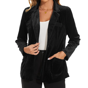 MINTLIMIT Womens Velvet Blazer Suit Jacket Casual Work Office Long Sleeve Fully Lined Blazer Jacket with Pocket Outerwear, Large, Black