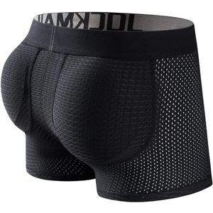 JOCKMAIL Mesh Mens Underwear Boxer Back Mens Padded Underwear Boxer with Hip Pad Men's Boxers (Large, Black)