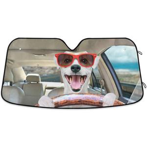 Car Windshield Sun Shade Funny Dog Driving a Car, Blocks Sun Visor Protector Foldable Sun Shield for Most Sizes