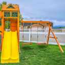 SELEWARE Wooden Swing Seat with Adjustable Rope | Heavy Duty Flat Tree Swing for Adults & Kids, Indoor/Outdoor Playground Swing Set (17.5 x 10.6 Inch)