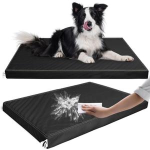 Waterproof Dog Bed Hair-Resistant, Removable Vegan Leather Cover, Pee Proof Black Vinyl Pad, Easy to Clean Pet Pad