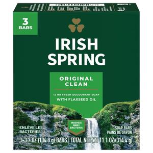 Irish Spring Deodorant Bar Soap, Original, 3.75 oz bars, 3 ea