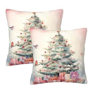 aipoase Christmas Tree in Snow Throw Pillow Covers 18 X 18 Inch Set of 2 Pillow Cases Decoration Cushion Cover for Sofa Bedroom Living Room Outdoor