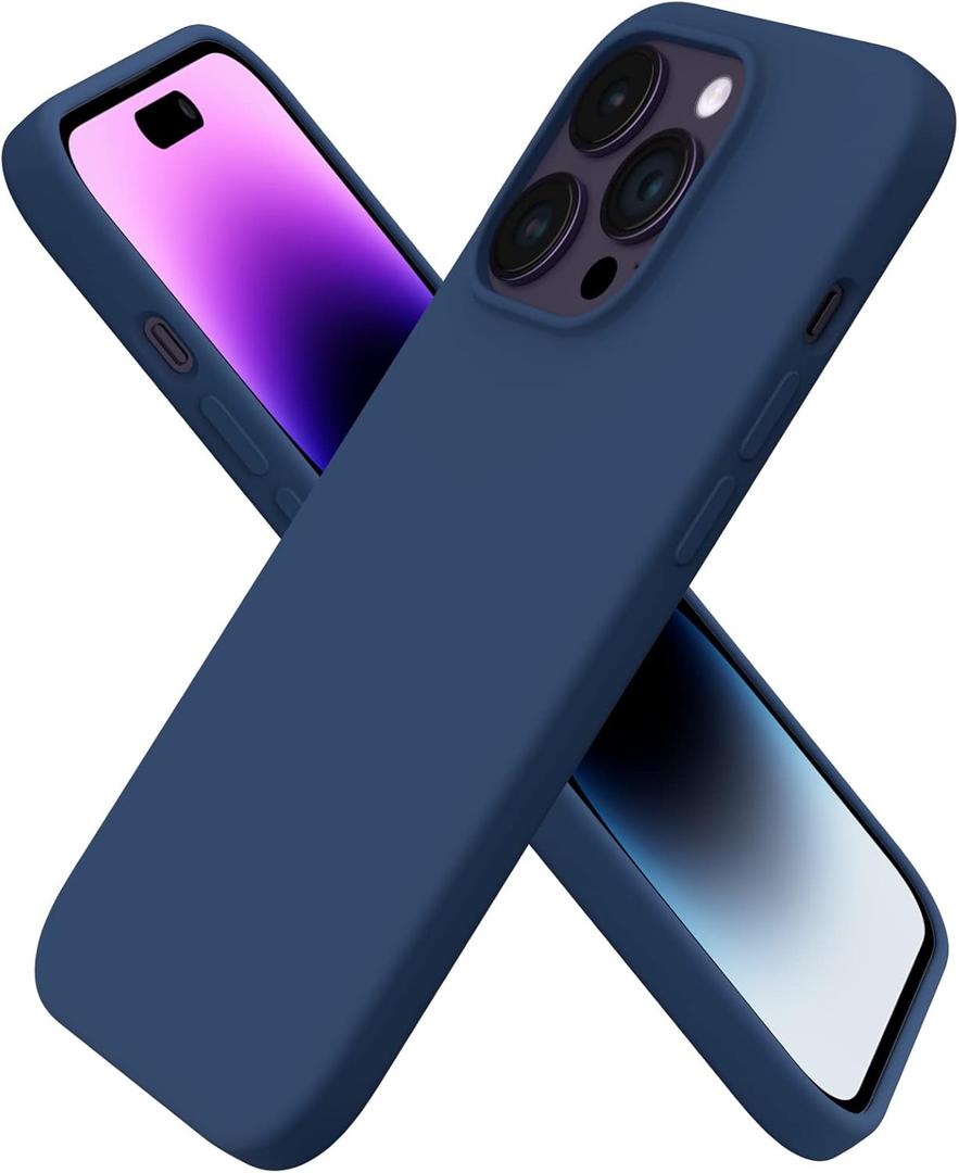 ORNARTO Compatible with iPhone 14 Pro Case 6.1, Slim Liquid Silicone 3 Layers Full Covered Soft Gel Rubber Phone Case Protective Cover with Microfiber Lining 6.1 inch-Storm Blue