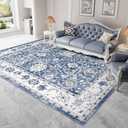 Vamcheer Area Rugs for Living Room - 9x12 Washable Area Rug for Bedroom Dining Room Kitchen Indoor Rugs, Soft Machine Washable Vintage Carpet, Blue
