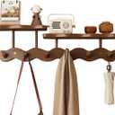 Wall-Mounted Coat Rack with Shelf, Wooden Coat Hanger with 6 Sturdy Hooks, Drill-Mounted Design for Hanging Clothes, Hats, Towels, Bags, and Robes (Brown)