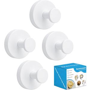 Suction Cup Hooks for Shower, Heavy Duty Towel Hooks for Walls No Damage, Suitable for Hanging Towels, Robes, Coats, Holds 15 lbs-4pack, White