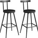 Bar Stools, Set of 2 Bar Chairs with Backrest and Footrest, 26" Tall Counter Stools, Metal Frame, Adjustable Feet, Easy Assembly, for Kitchen, Living Room, Pub, Black BAHB6001