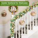 6 FT Pre-Lit Easter Garland with 20 LED Lights & 8 Modes Timer, Lighted Pastel Easter Egg Garland for Mantle Decorations, Greenery Spring Garland with Flower & Berry for Fireplace Table Holiday