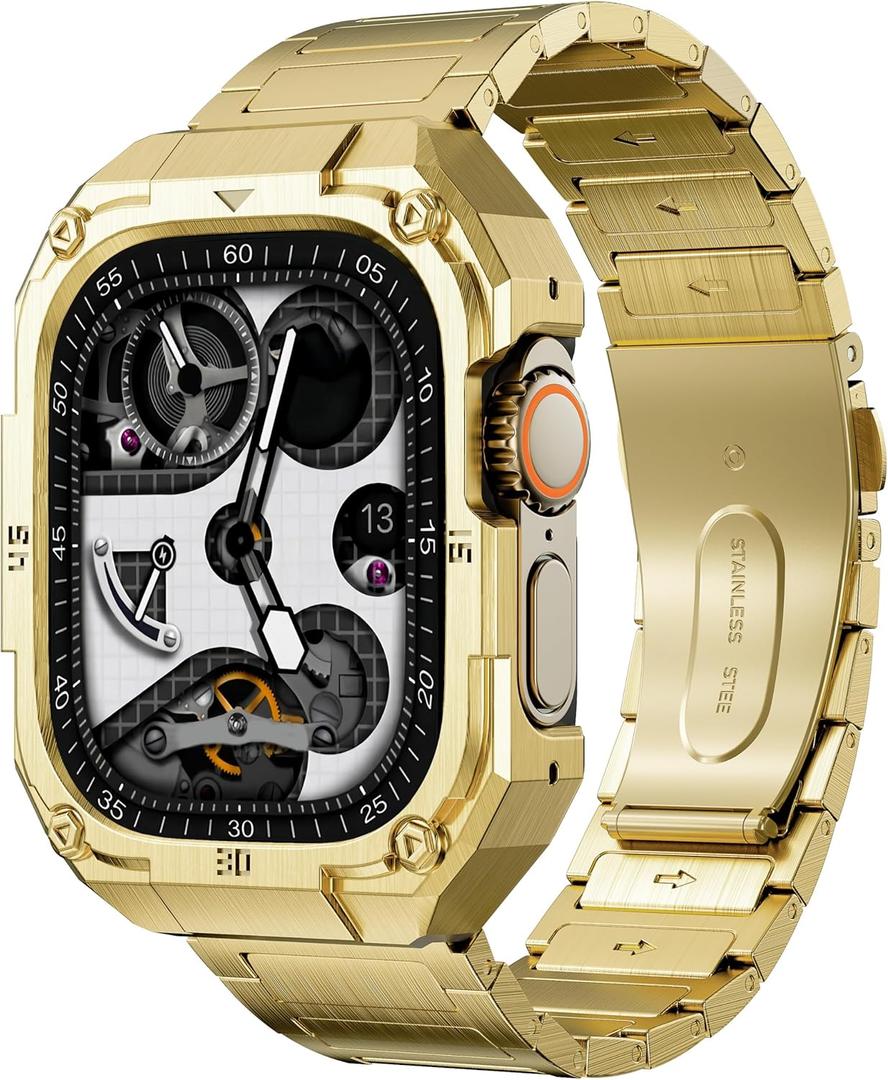 CAGOS for Apple Watch 46mm Band with Integrated Protective Case, Compatible with Apple Watch Series 10 46mm, 316 Stainless Steel, TPU Case Built-in, Double Protection, Business Use, Durable