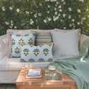 Coastal Indoor Outdoor Throw Pillow Cover ONLY, 18"x18" Water Repellent for Couch, Patio, Backyard, Baby Blue Orange Floral with Piping