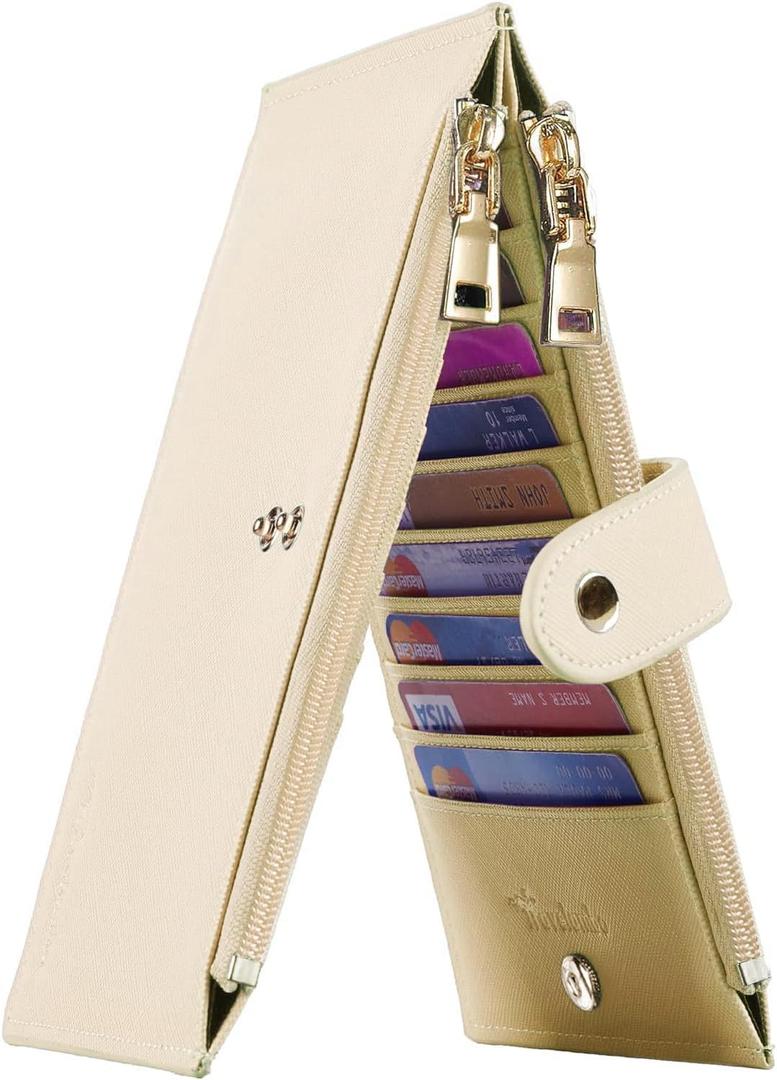 Travelambo RFID Wallet Women Large Size Bifold Multi Card Wallet Case with Zipper Pocke Credit Card Holder for Women (Beige)