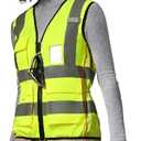 A-SAFETY High Vis Safety Vest for Women - Reflective Strips, Multi-Pockets, Zipper Closure M 