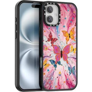 for iPhone 16 Plus Case TPU+PC Premium Colorful Drop Protection Case Excellent Shock Absorption Military Grade Drop Protection Pink Butterfly Starburst Phone Case