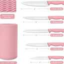 Knife Set, 6-Piece Kitchen Knife Set, German High Carbon Stainless Steel, Durable & Easy Clean Knife Block, Peach Pink