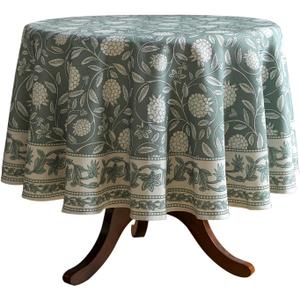ISAENNE Designer Grayish Green Linen Small Round Tablecloth,Floral Stain Resistant Table Cloth,Fall Vintage Decor Tablecloths for Dining Thanksgiving Kitchen Party,Diameter 55"-Andrew A