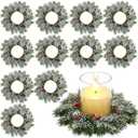 Scawim 12 Pcs Christmas Candle Rings Wreaths Bulk, Xmas Artificial Candle Rings with Pinecones Red Berries Candle Holder Table Centerpiece Decor for Home Kitchen Cabinet Windows Front Door