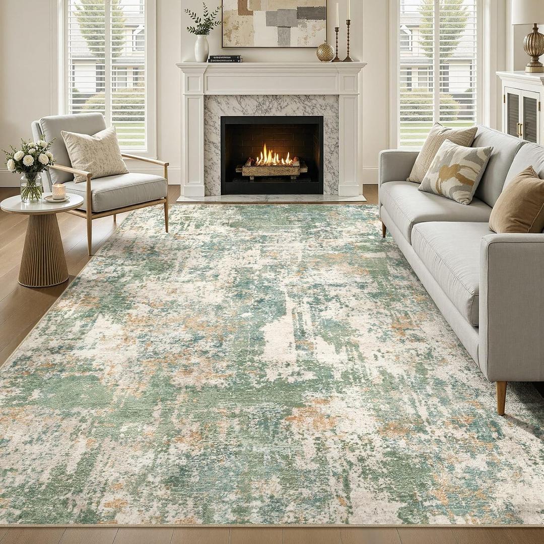 9x12 Area Rug Washable Large Neutral Modern Living Room Rugs