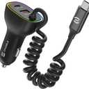 90W Car Charger, USB C Cigarette Lighter Adapter with 4FT Coiled Cable, PD 30W & QC3.0 Fast Charging, Compatible with iPhone 16/15 Series, Samsung Galaxy S24/S23/S22, iPad, Android Phones (Black)