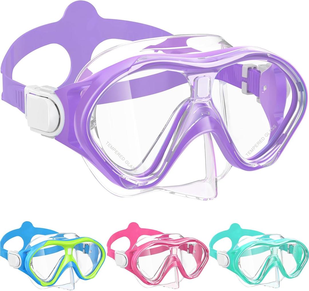 Kids Swim Goggles Snorkel Diving Mask with Luminous for Boys Girls Ages 5-15, Two-Color Anti-Fog Swimming Goggles with Nose Cover