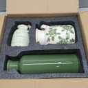 Ceramic Vases Set of 3,Green & Beige Farmhouse Vintage Rustic Boho Decorative Vases with Handles,Neutral Pottery Vases for Home Decor,Table Centerpiece,Living Room,Mantel,Kitchen,Shelf,Entryway