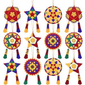 12 Pcs Philippine Christmas Tree Parol Ornaments Wooden Parol Lantern Filipino Christmas Decorations Philippine Gift Traditional Capiz Star Decor for Home Holiday Xmas Tree