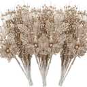 ROSELEAF 28 Pack Christmas Tree Ornaments Set, Champagne Artificial Glitter Berry Flowers Stem Branches Picks for Xmas Tree Decoration Gift Small Vase Home Holiday Wedding Party Decor