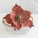 6 Pcs Christmas Glitter Magnolia Flower Artificial Poinsettia Magnolia Flowers with Stem 9.4inch Christmas Tree Magnolia Flowers for Xmas Wedding Holiday Decor Wreath Garland Photo Prop (Pink)