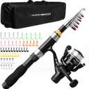 Telescopic Fishing Pole Reel Combo Ultralight Fishing Rod Spinning Reel with Tackle Bag All-in-One Fishing Accessories Fishing Gear Gifts Kit for Kids Adults Youth Beginner Saltwater Freshwater (Black-5.58ft)