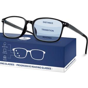 EASY READ TR90 Progressive Multifocal Reading Glasses for Men,Rectangular Blue Light Blocking Readers with Spring Hinge(Magnification 1.50,Black)