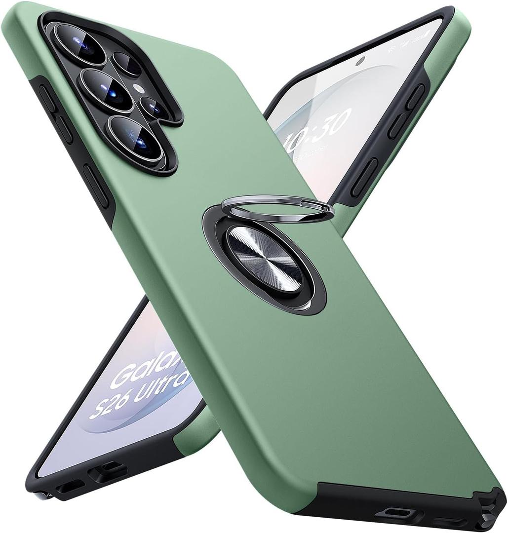 JAME for Samsung Galaxy S26 Ultra Case, Dual Layer Military Grade Heavy Duty Shockproof Cover, Ring Holder Stand Kickstand, Slim Protective Phone Case for Samsung Galaxy S26 Ultra 6.9", Alpine Green