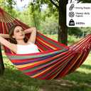 Cotton Canvas Hammock, Comfortable Fabric Camping Hammock with Tree Straps, Up to 440lbs with Travel Bag for Camping Outdoor/Indoor Patio Backyard(Rainbow, Without bar)
