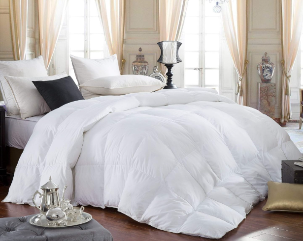 600-Thread-Count Egyptian Cotton Goose Down Comforter, 55 oz. Fill Weight, Baffle Box Design - Solid White (King Size)