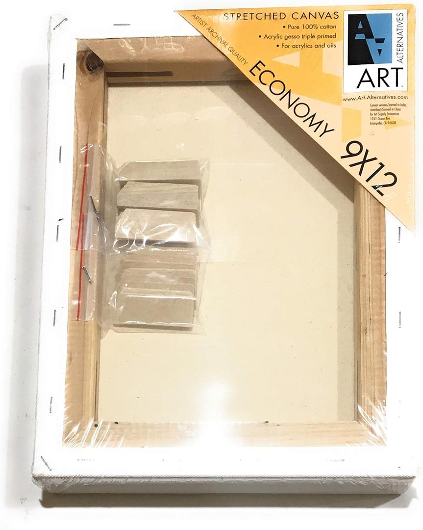 Art Alternatives Economy Cotton Stretched Canvas, 9 x 12 in, 5/8 in deep, 2/Pkg