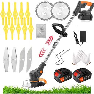 Cordless Weed Wacker Battery Powered with 2 Li-Ion Battery Electric Weed Wacker and 16 Cutting Blades for Trimmer Lawn Yard Garden Bush Trimming & Pruning