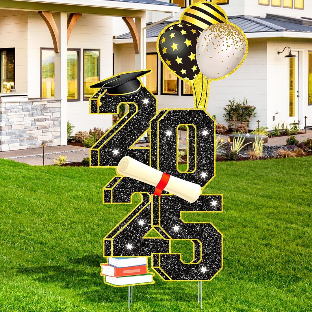 3.5FT Large Class 2025 Graduation Yard Sign Yard Decorations Congrats Graduation Lawn Signs 2025 Grad Yard Signs with Stakes for Outdoor Indoor Congrats Graduation Party Decoration Supplies (black)