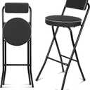 Folding Bar Stool with Footrest 1PCS Tall Folding Stool Foldable Chair
29.5" Capacity 300lb,Portable Collapsible Chairs Leather Padded Counter Height for Adults Sturdy, Space-Saving Black
