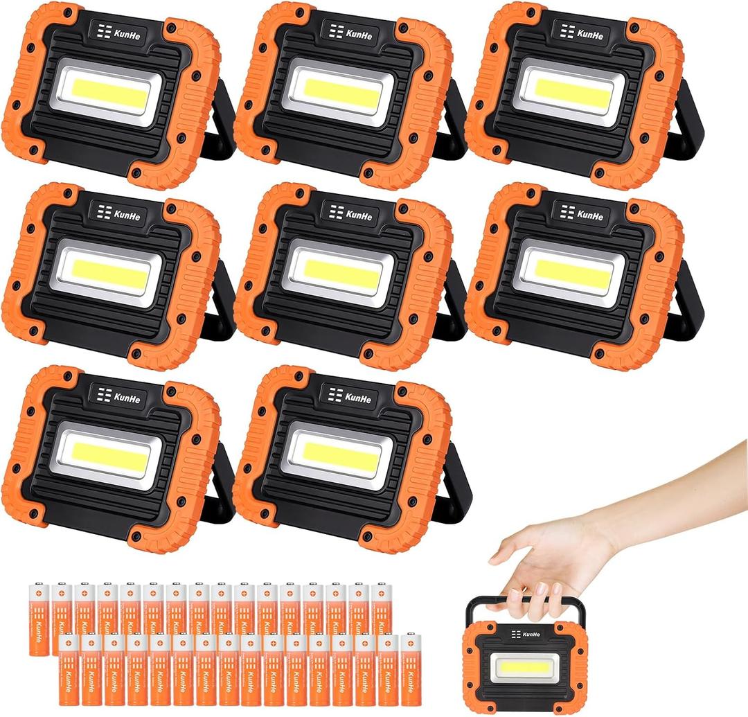 KunHe 4 Pack Magnetic Battery Powered Work Light 500 Lumen Portable Work Light IPX4 Waterproof 180 Rotating Bracket (32 AA Alkaline Batteries Included) for Camping Car Repair Emergency